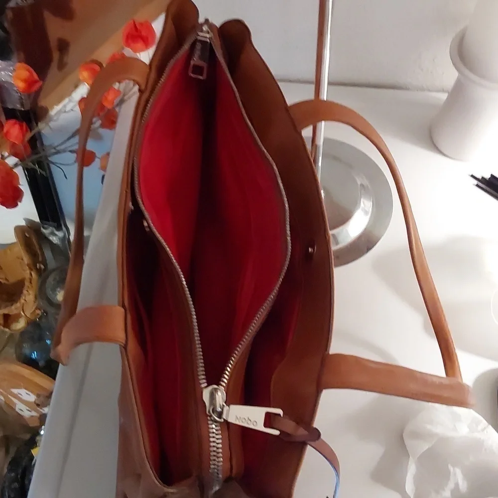 Hobo Womens Vintage Tan Orange Leather Zipper Tote Bag Minimalist Large